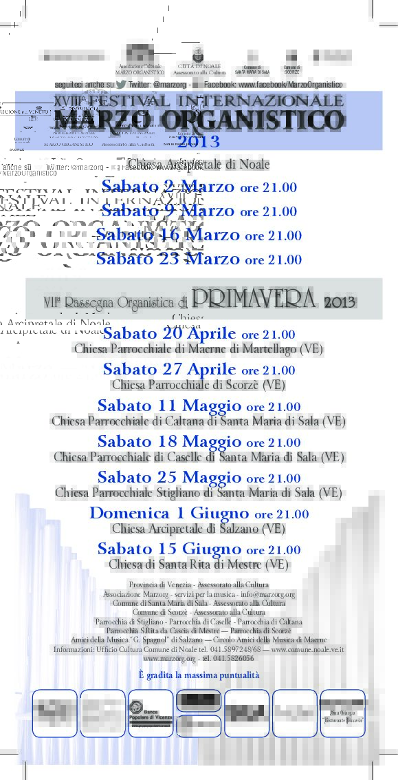 Scopri di più sull'articolo XVIII Festival Marzo Organistico 2013